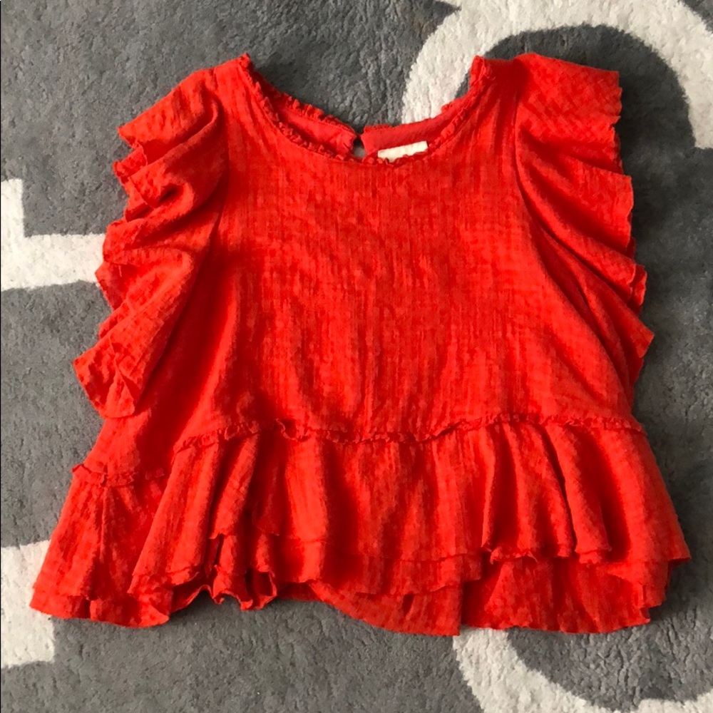Anthropologie red ruffle shirt